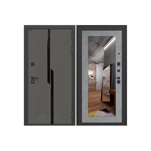 Входная дверь CARBON с Зеркалом 18 - Бетон светлый